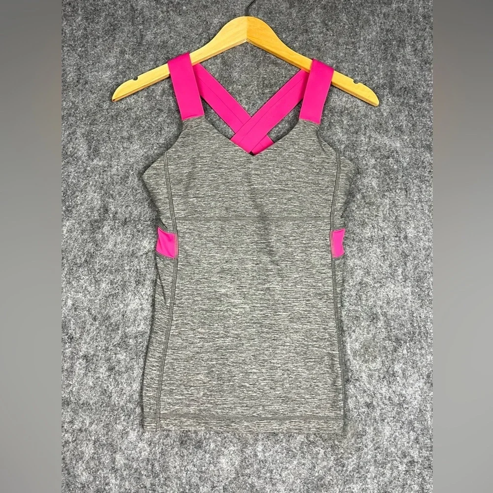 lululemon athletica Gray Heather Tank with Hot Pink Crossover Straps